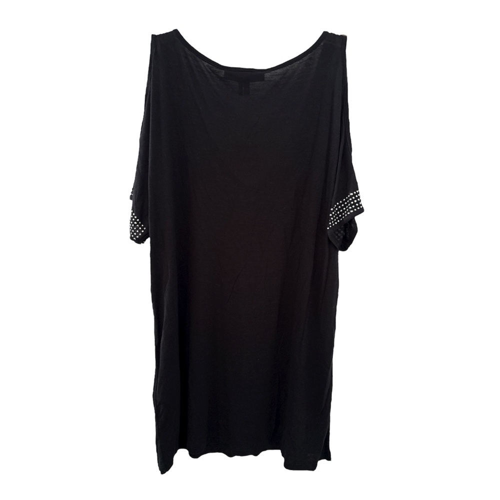 NWT INC International Concepts Black Cold Shoulder Blouse With Sliver Studs Sz S - Picture 8 of 9